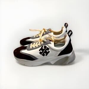 TORY BURCH Good Luck Trainer Nylon Suede Sneaker White Plum Size 8.5 #83833